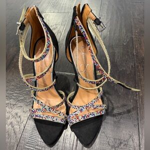 Jessica Simpson Black Heels with Multicolor Straps